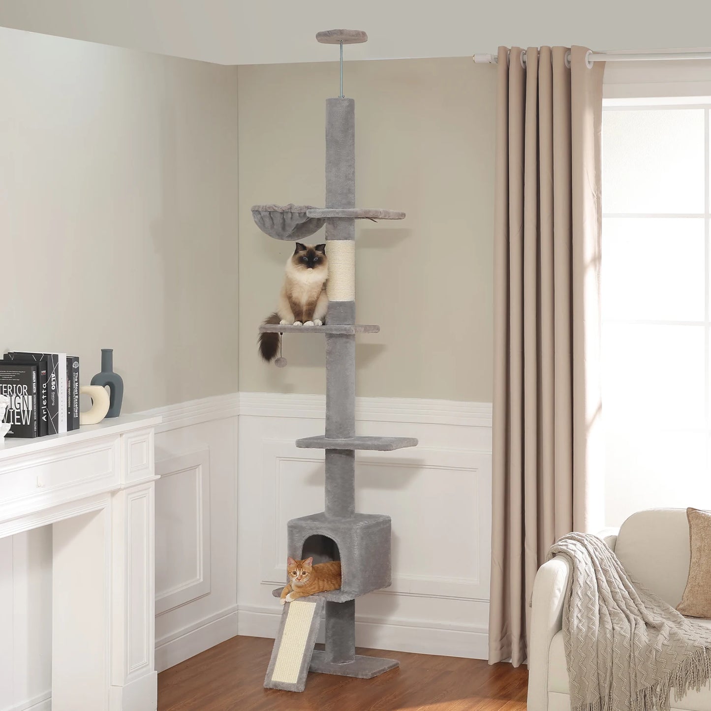 PAWZ Road Torre para gatos de suelo a techo 5 niveles Árbol para gatos de interior