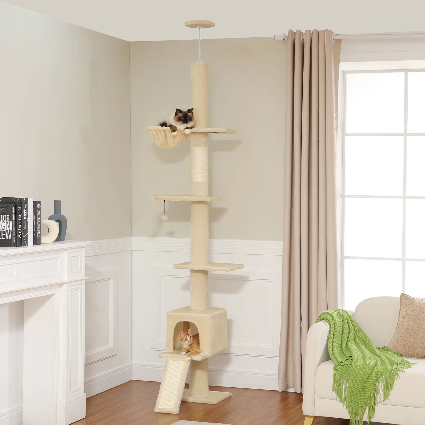 PAWZ Road Torre para gatos de suelo a techo 5 niveles Árbol para gatos de interior