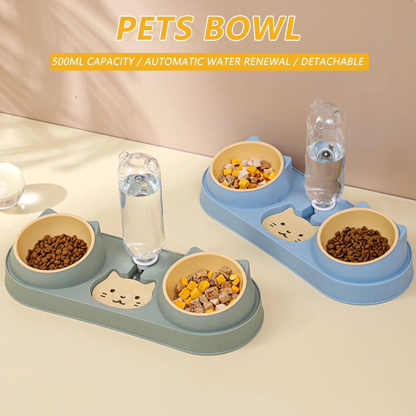 Cuenco de Gato, alimentador automático, cuenco de comida para perros con fuente de agua, cuenco doble para beber, cuencos con soporte elevado para gatos