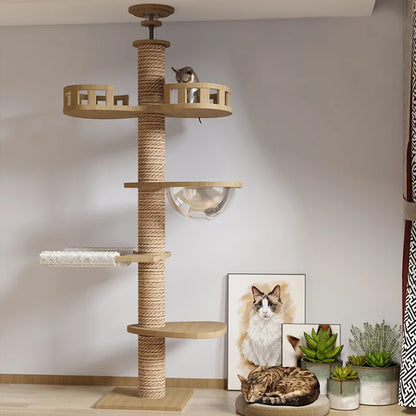 Torre de madera para gatos de suelo a techo