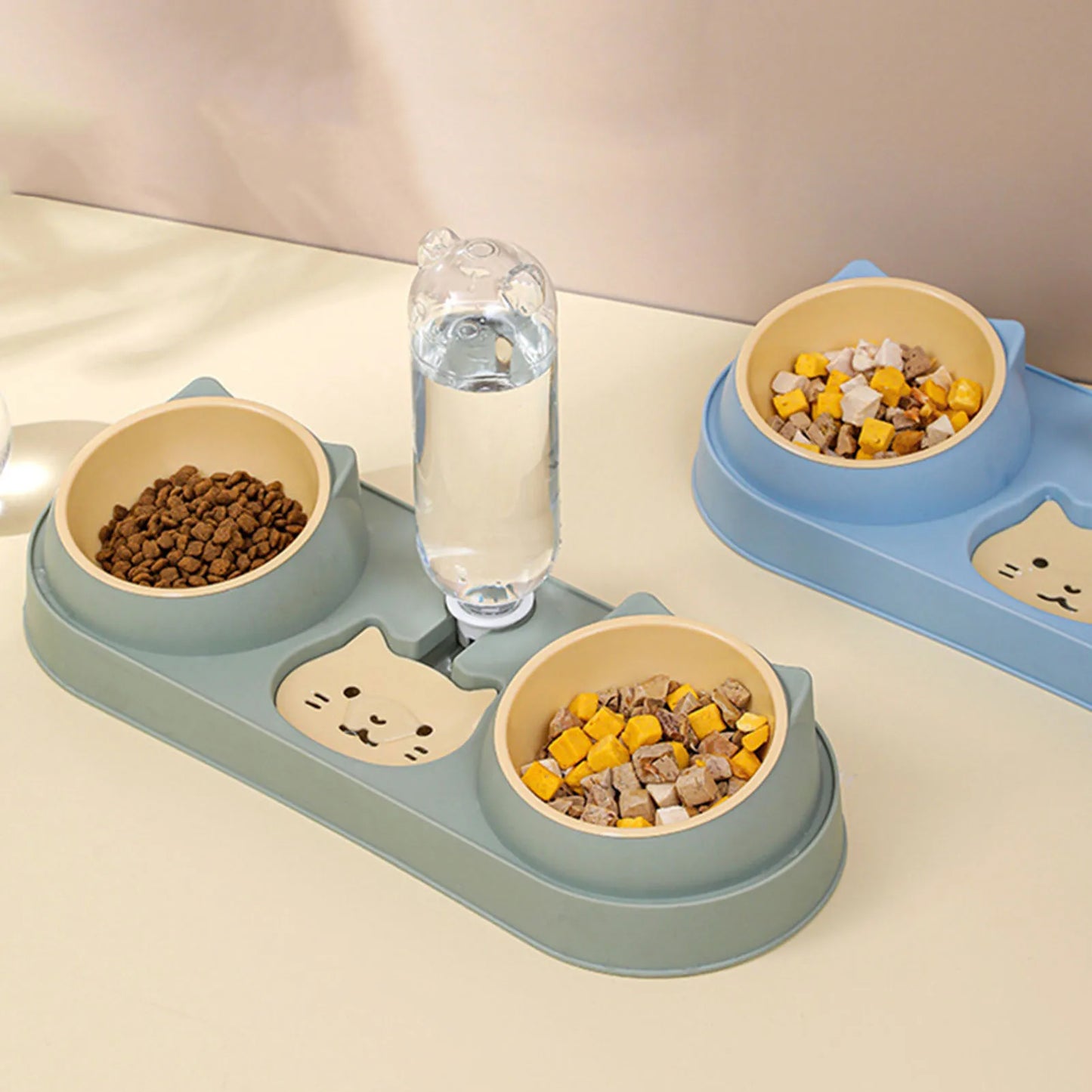 Cuenco de Gato, alimentador automático, cuenco de comida para perros con fuente de agua, cuenco doble para beber, cuencos con soporte elevado para gatos