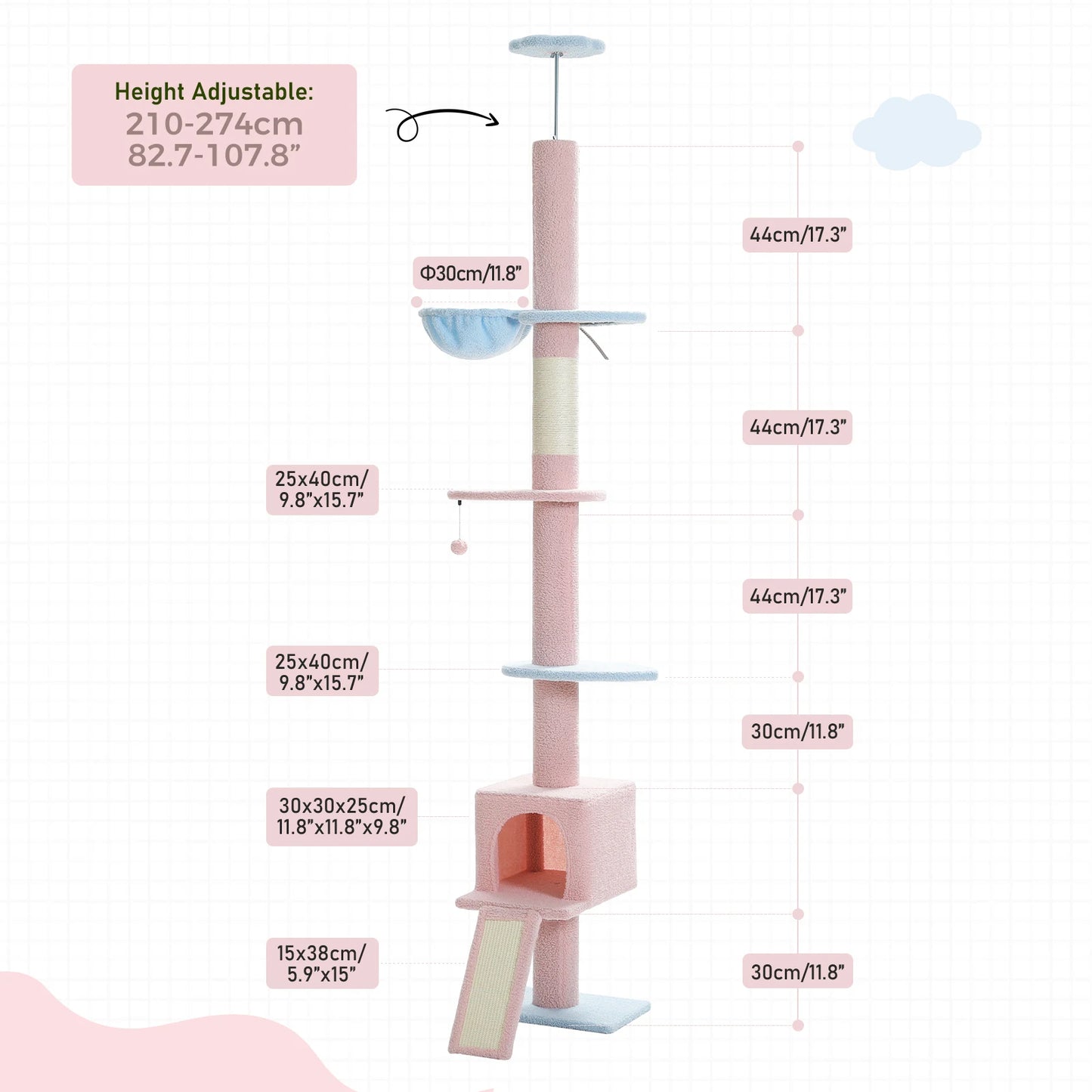 PAWZ Road Torre para gatos de suelo a techo 5 niveles Árbol para gatos de interior