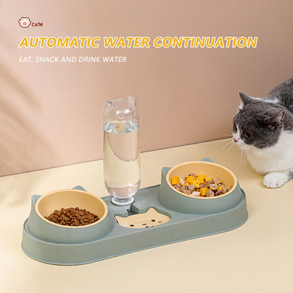 Cuenco de Gato, alimentador automático, cuenco de comida para perros con fuente de agua, cuenco doble para beber, cuencos con soporte elevado para gatos