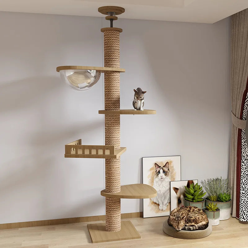 Torre de madera para gatos de suelo a techo