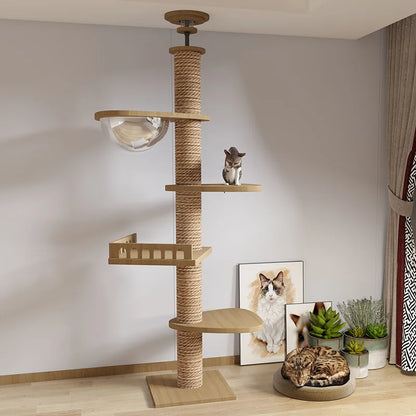 Torre de madera para gatos de suelo a techo